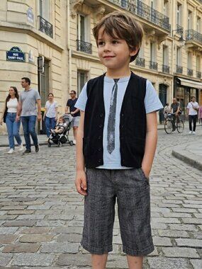 Ikks French Boys Tie Top Vest Bermuda Shorts wedding vacation Lot Size 114 5 6